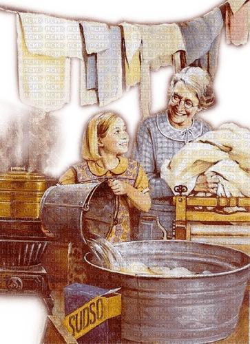 Rena Vintage Oma Grandma Kind Child Waschtaag - kostenlos png