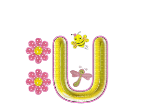 Kaz_Creations Alphabets Flowers-Bee Letter U - png gratis