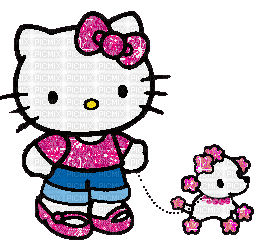 Hello kitty promène son chien rose brillant Debutante - 無料のアニメーション GIF