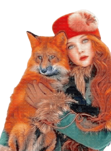 Woman and fox - ilmainen png