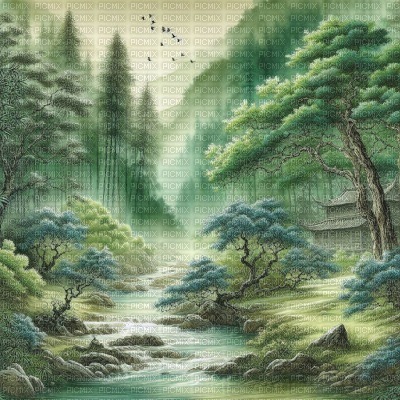 Green Japanese Forest - безплатен png