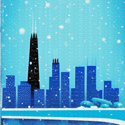 Blue Snowing Cityscape - Free animated GIF
