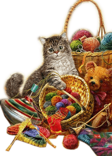 Rena Katze Cat Korb Wolle Wool - ücretsiz png
