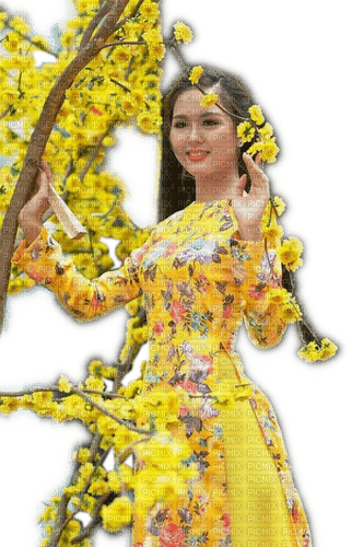 Rena yellow gelb tree frühling Woman Frau - png ฟรี