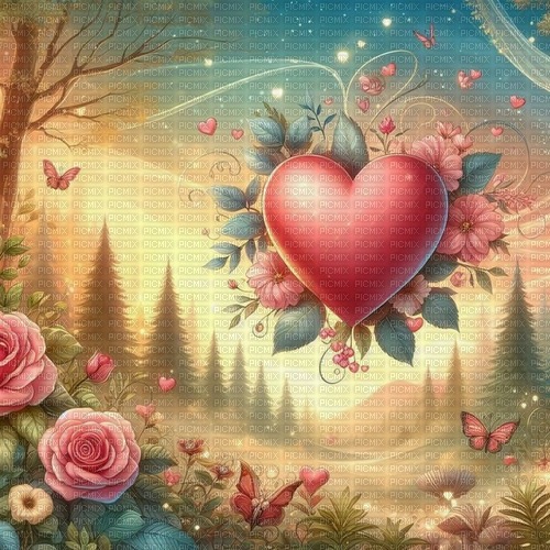 heart roses butterfly valentine background - фрее пнг