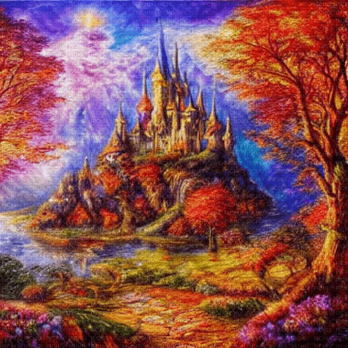 kikkapink autumn background fantasy castle - Free PNG