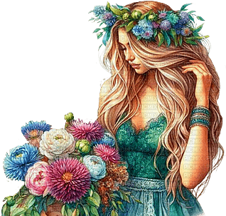 Mujer con flores - ücretsiz png