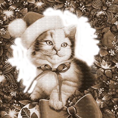 Y.A.M._New year Christmas cat Sepia - бесплатно png