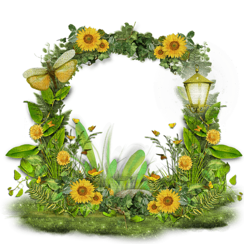 Sunflowers.Frame.Yellow.Green - PNG gratuit