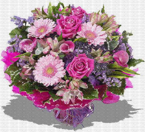 flowers bouquet with glitter - GIF animé gratuit