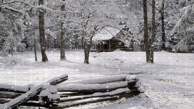 winter hiver house hut maison fond gif noel snow neige - Bezmaksas animēts GIF