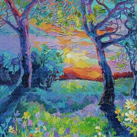 green forest background painting sunset - nemokama png