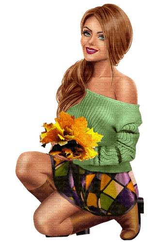 Herbst automne autumn lady - zadarmo png