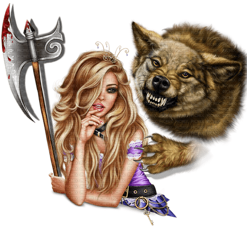 woman and wolf by nataliplus - ücretsiz png