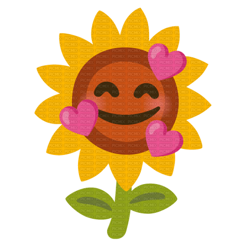 Smiling sunflower with three hearts Emoji Kitchen - PNG gratuit
