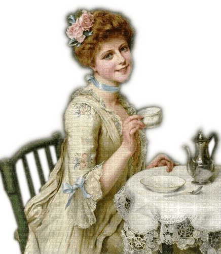 Rena Vintage Frau Woman Teatime - ücretsiz png