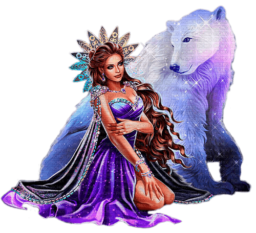 fantasy woman with bear by nataliplus - PNG gratuit