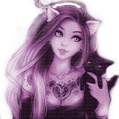 Y.A.M._Anime cat girl purple - ingyenes png