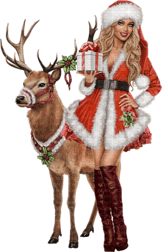 Christmas. Reindeer. Woman. Leila - ingyenes png