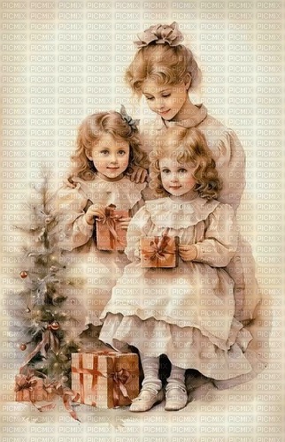 girls with christmas gifts - gratis png