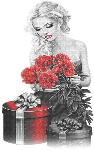 soave woman gift  flowers 8 march red black white - 免费PNG