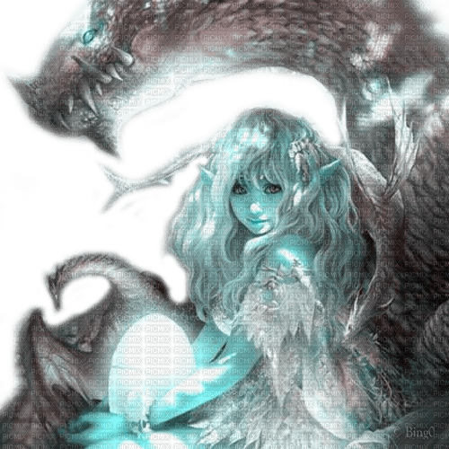 Y.A.M._Fantasy anime girl dragons - png ฟรี