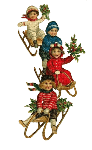 Kinder, Winter, Schlitten, Vintage - Free PNG