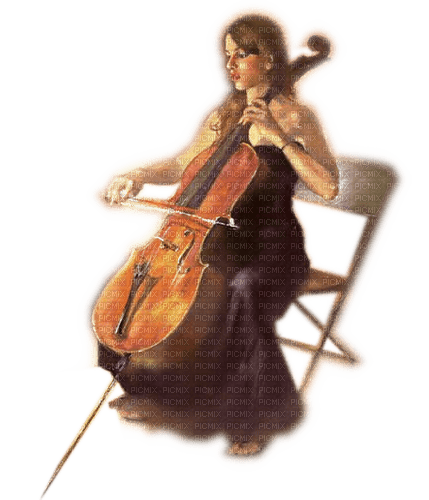 Rena Vintage Girl Woman Cello Musik - png ฟรี