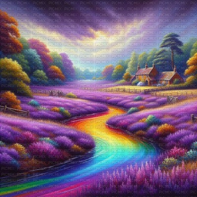 Purple Landscape with Rainbow River - bezmaksas png