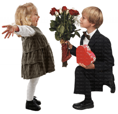 Kaz_Creations Boy Girl Children Friends Flowers - PNG gratuit
