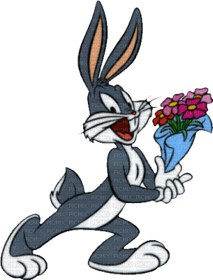Kaz_Creations Cartoon Bugs Bunny With Flowers - zadarmo png