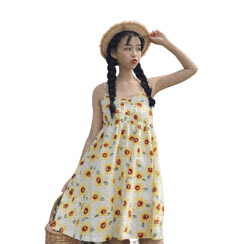 Asian girl sunflowers - ingyenes png