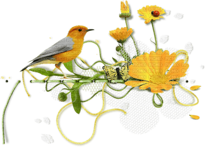 Kaz_Creations Bird Birds Deco Flowers Yellow - png grátis