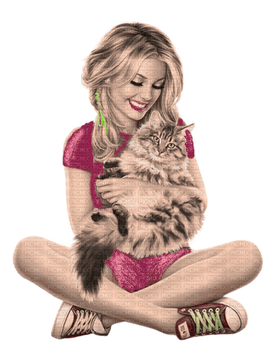 girl and  cat  dubravka4 - gratis png