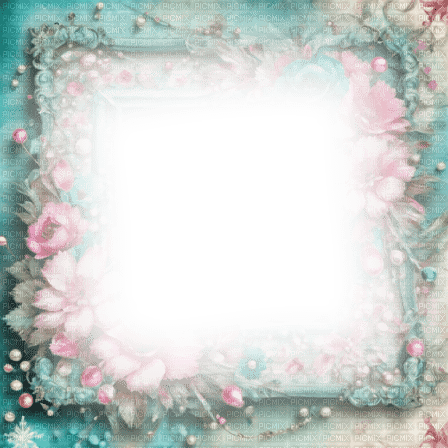 pink teal pastel frame vintage flowers - zadarmo png