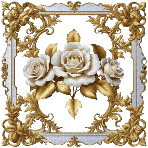 White gold baroque frame roses Rox - nemokama png
