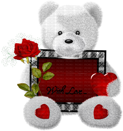 Teddy.Bear.Sign.Rose.Heart.White.Black.Red - Free PNG