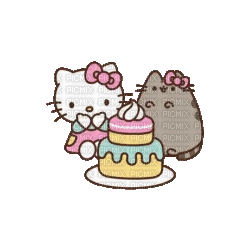 pusheen and hello kitty cake gif - Nemokamas animacinis gif
