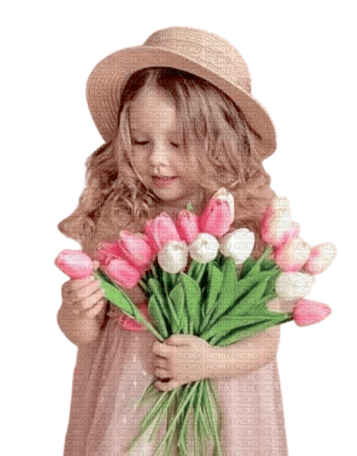 Little Girl with tulips - png ฟรี