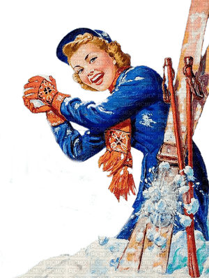 winter woman ski sport vintage - paintinglounge - zdarma png