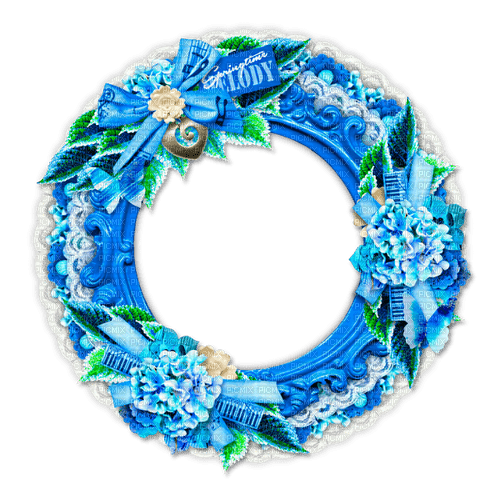 Circle.Frame.Flowers.Blue.White.Green - zdarma png
