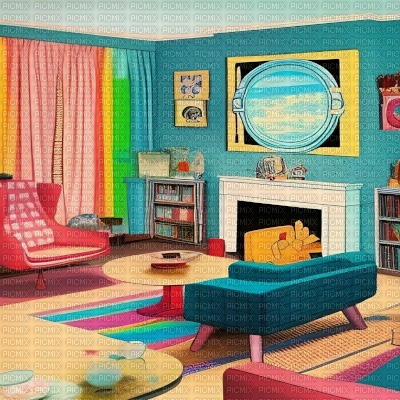 Colorful  Retro Living Room - ücretsiz png