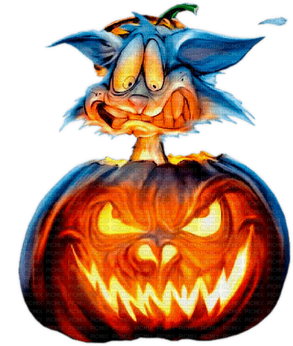 halloween cat with pumpkin by nataliplus - Free PNG