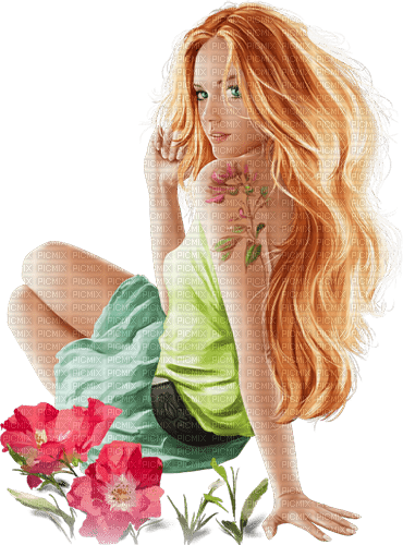 soave woman flowers spring summer girl pink green - PNG gratuit