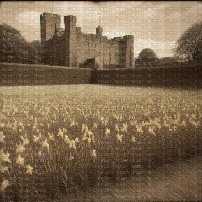 Castle and Daffodil Field - ücretsiz png