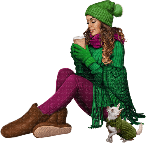 Woman. Winter. Coffee. Leila - PNG gratuit