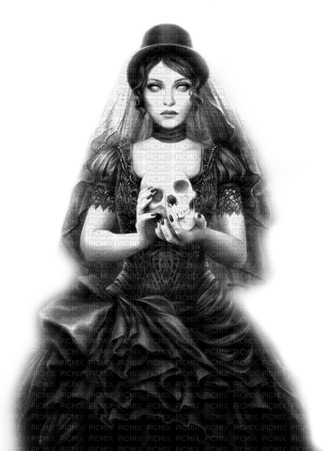 Woman.Goth.Black.White - By KittyKatLuv65 - PNG gratuit