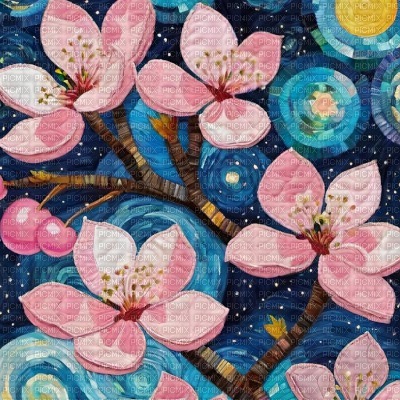 Cherry Blossoms against Starry Night - zadarmo png