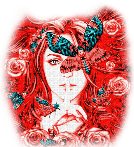 Woman.Butterflies.Roses.Fantasy - KittyKatLuv65 - ücretsiz png