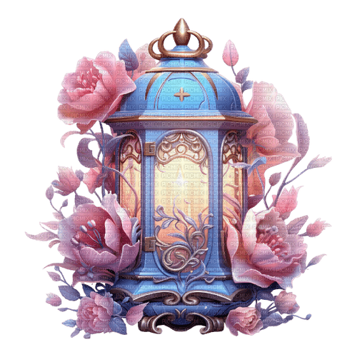 pink blue lantern deco rox - png grátis